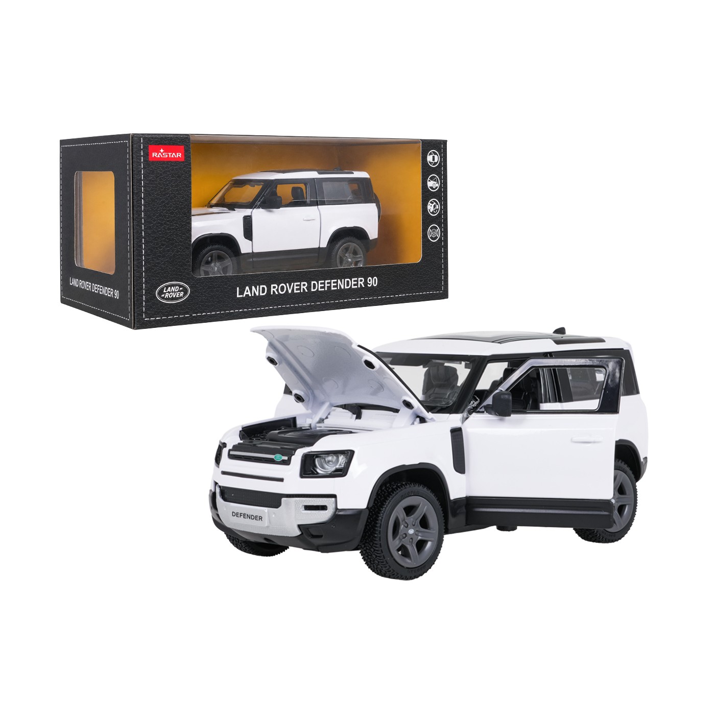 Kovové auto 1:24 Land Rover Defender 90 biele RASTAR
