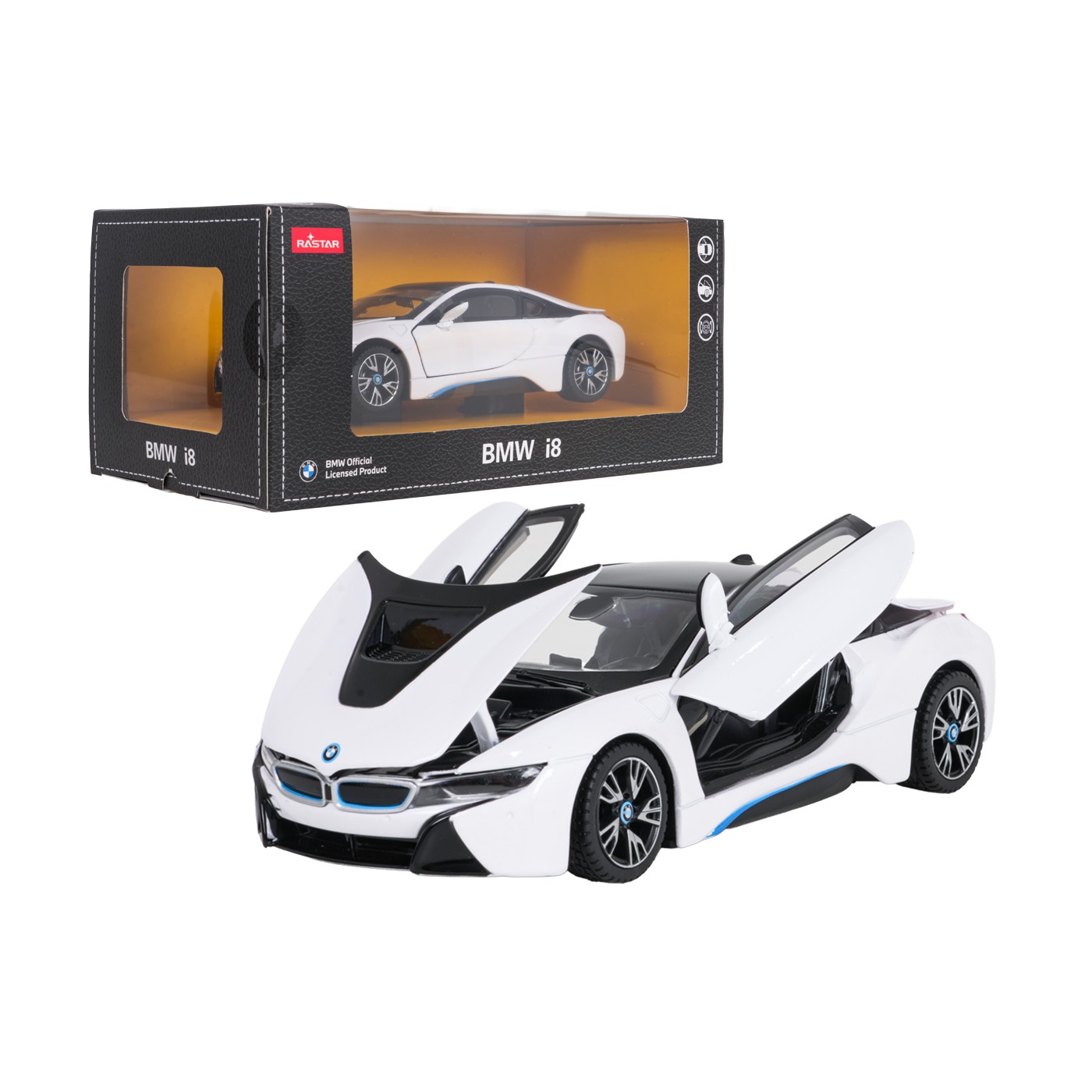 Kovové auto 1:24 BMW i8 bielej farby RASTAR