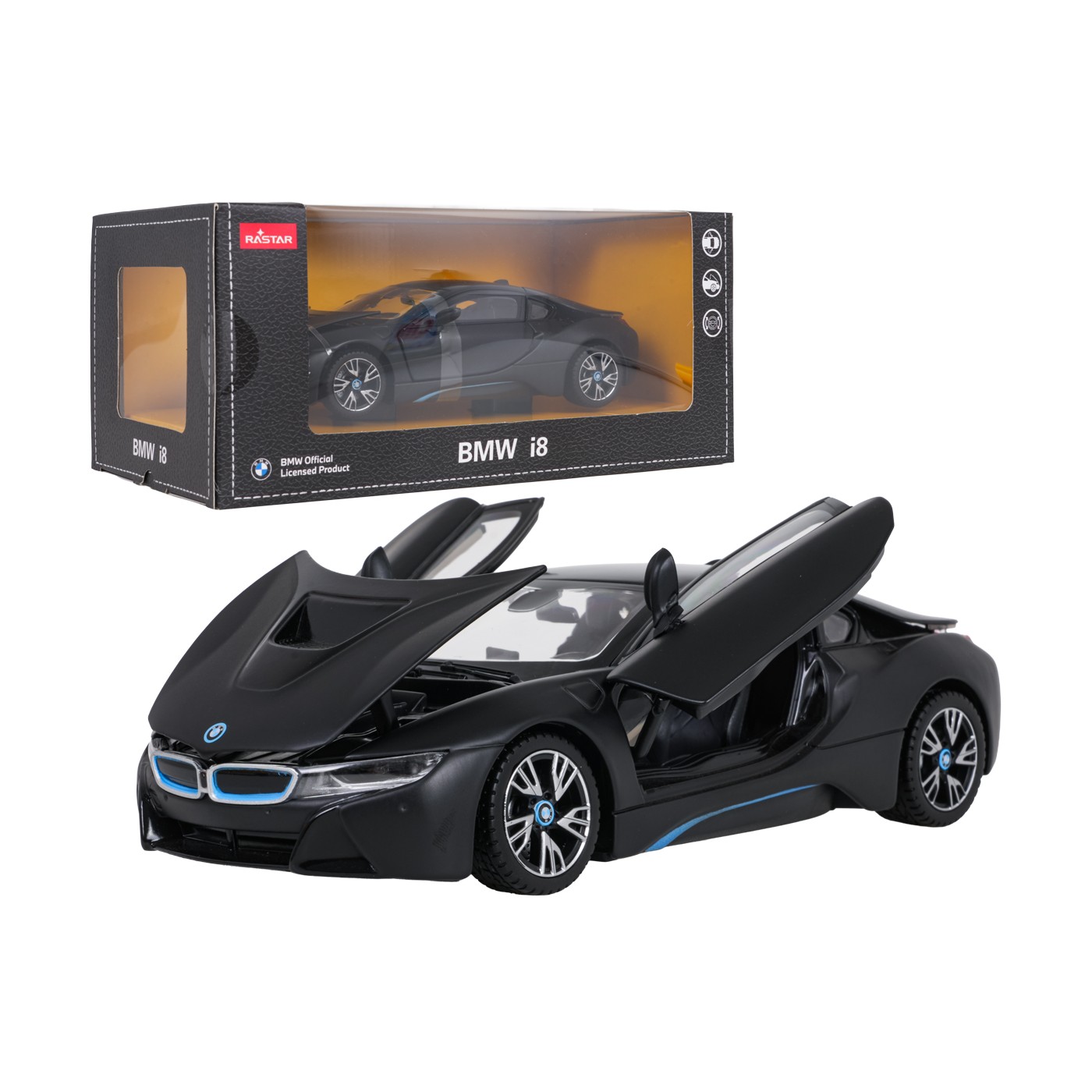 Kovové auto 1:24 BMW i8 čierne RASTAR