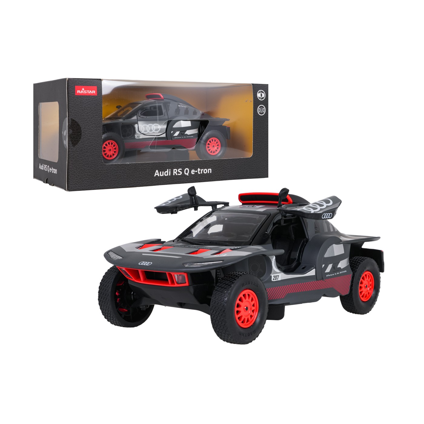 Kovové auto 1:24 AUDI RS Q e-tron sivé RASTAR