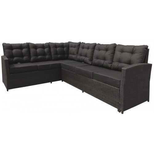 Sada záhradného nábytku 4v1 Technorattan Hnedý + Roh + Stôl + 2 Pufy + 15 Vankúšov