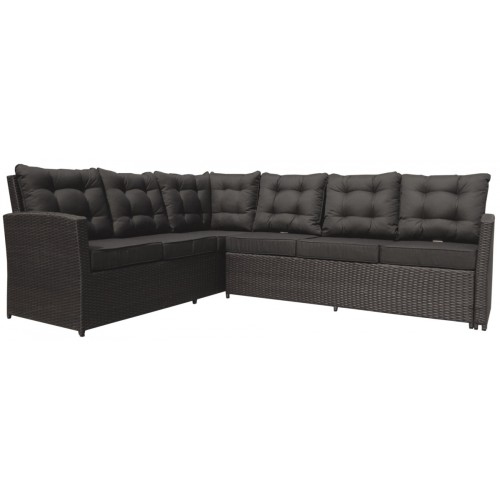 Sada záhradného nábytku 4v1 Technorattan Hnedý + Roh + Stôl + 2 Pufy + 15 Vankúšov