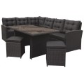 Sada záhradného nábytku 4v1 Technorattan Hnedý + Roh + Stôl + 2 Pufy + 15 Vankúšov