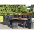 Sada záhradného nábytku 4v1 Technorattan Sivý + Roh + Stôl + 2 Pufy + 15 Vankúšov