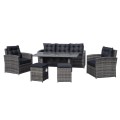 Sada záhradného nábytku 6v1 Technorattan Sivý + Gauč + Vysoký stôl + 2 Kreslá + 2 Pufy + 12 Vankúšov