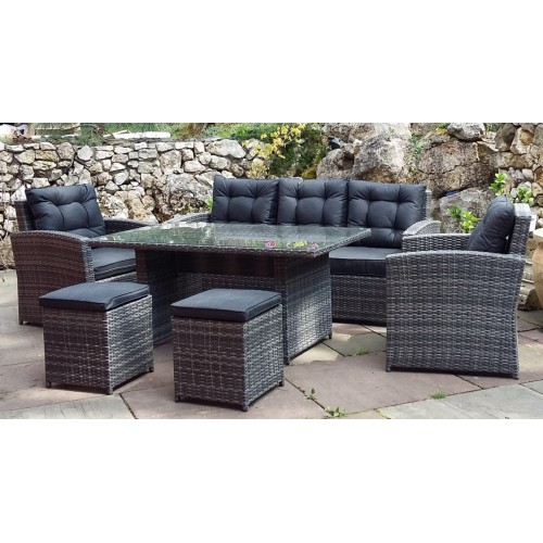 Sada záhradného nábytku 6v1 Technorattan Sivý + Gauč + Vysoký stôl + 2 Kreslá + 2 Pufy + 12 Vankúšov