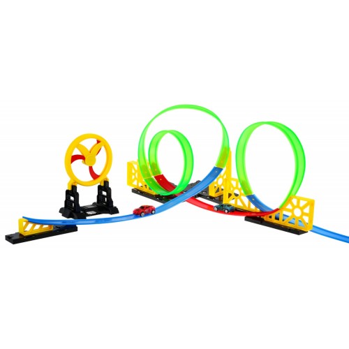 Závodná dráha pre deti 3+ Pohyblivý kruh + 2 Autíčka LED + 3 Služky 360 pre autíčka