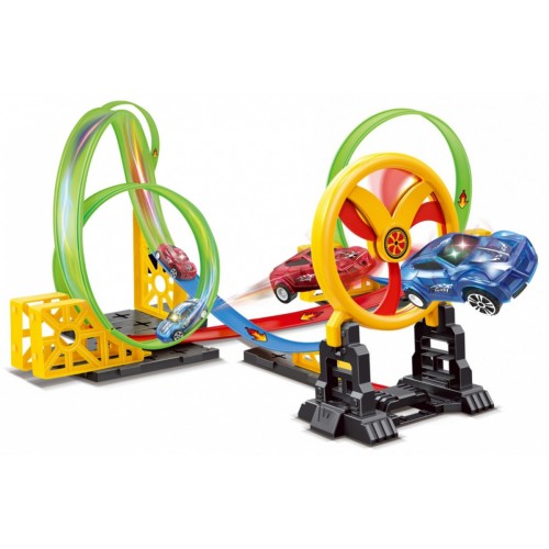 Závodná dráha pre deti 3+ Pohyblivý kruh + 2 Autíčka LED + 3 Služky 360 pre autíčka