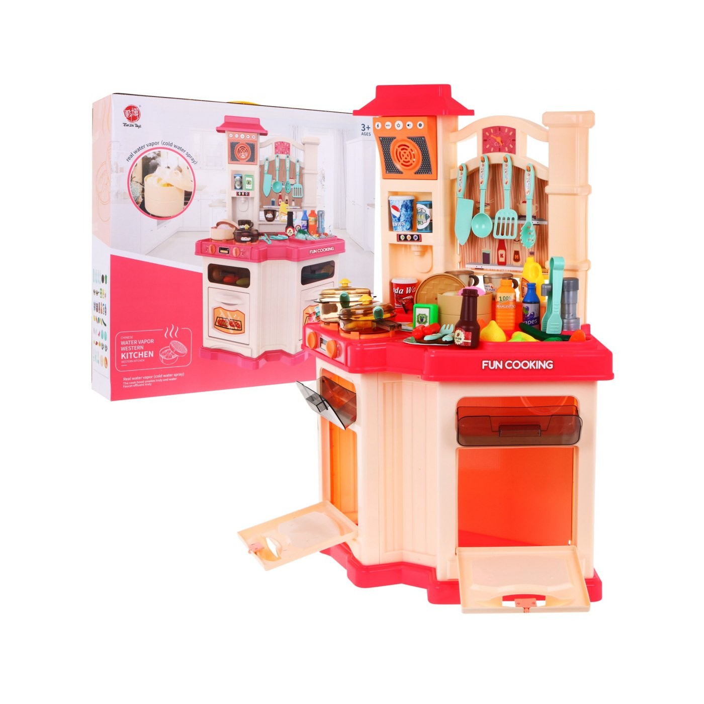 Ružová kuchyňa pre deti 3+ Rádio + Interaktívny horák + Funkcia pary + Príslušenstvo