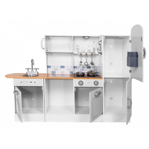 Mega Rohová Drevená Kuchyňa s Efektmi Svetla a Zvuku