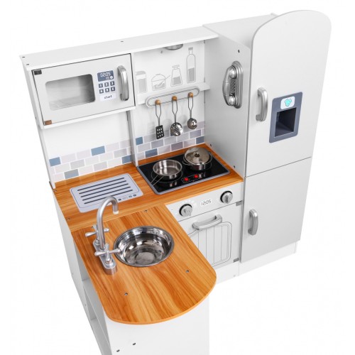 Mega Rohová Drevená Kuchyňa s Efektmi Svetla a Zvuku