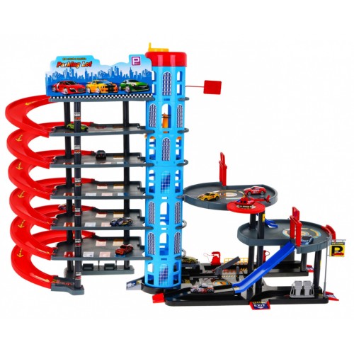 7-poschodové parkovisko pre deti 3+ Helikoptéra + 10 Autíčok + Výťah + Klzavky
