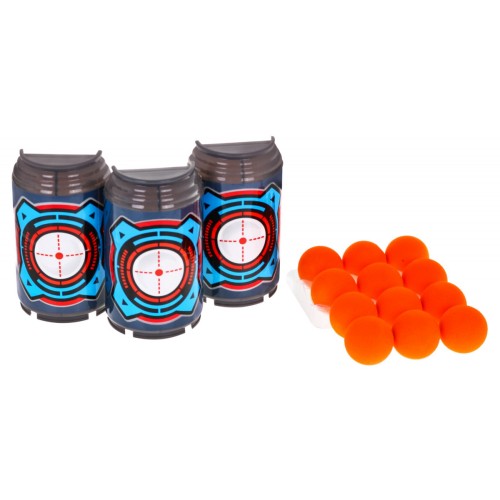 Veľká pištoľ pre deti 6+ Ručný výstrelový mechanizmus + 12 Pienkových guličiek + 3 atrapy plechoviek