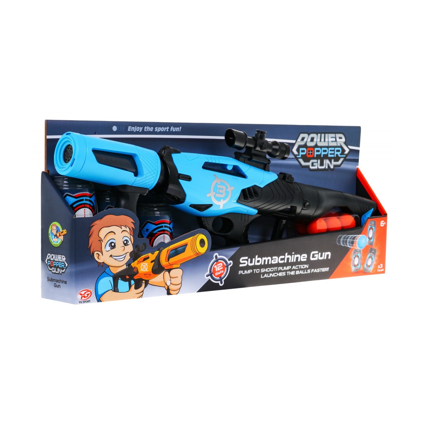 Veľká pištoľ pre deti 6+ Ručný výstrelový mechanizmus + 12 Pienkových guličiek + 3 atrapy plechoviek