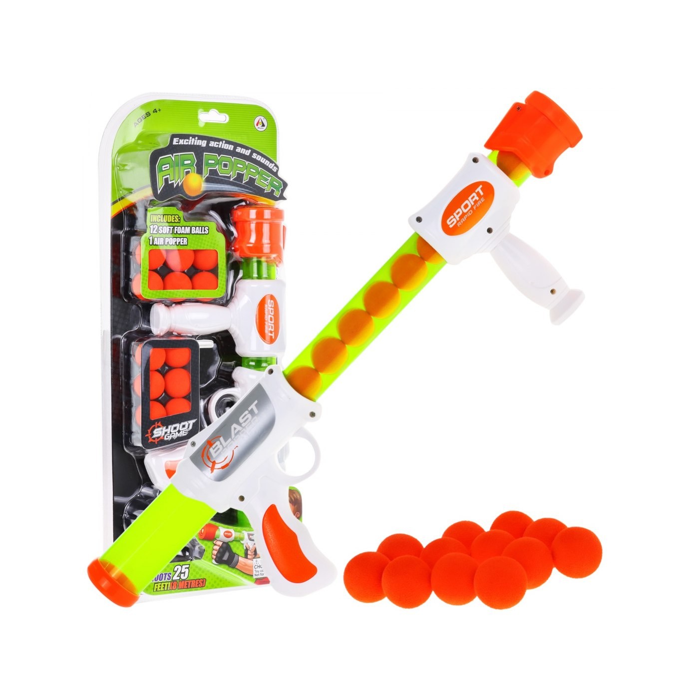 Farebná puška pre deti 4+ Mechanizmus pružinového vzduchu + 12 nábojov Pienkové guličky