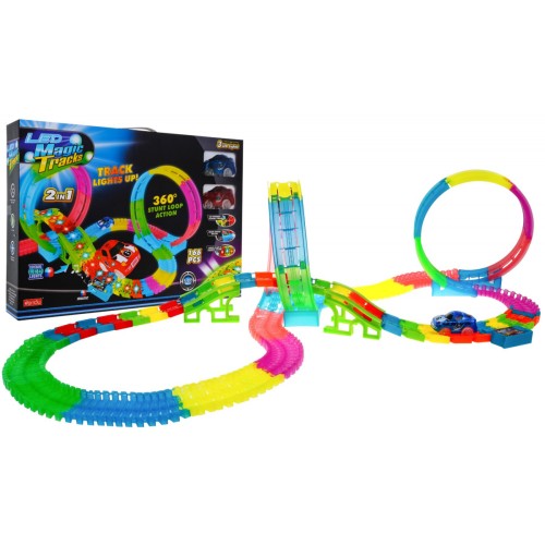 Svietiaci v tme závodný okruh pre deti 3+ Slučky 360 + Výšky 166 ks. + 2 autíčka LED