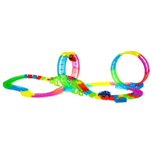 Svietiaci v tme závodný okruh pre deti 3+ Slučky 360 + Výšky 166 ks. + 2 autíčka LED