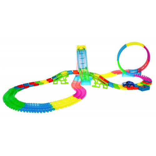Svietiaci v tme závodný okruh pre deti 3+ Slučky 360 + Výšky 166 ks. + 2 autíčka LED