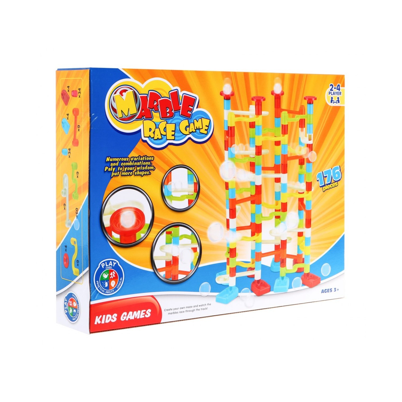 Závodná dráha na Guličky pre deti 3+ Samostatné budovanie + Mnoho variant + 176 ks.