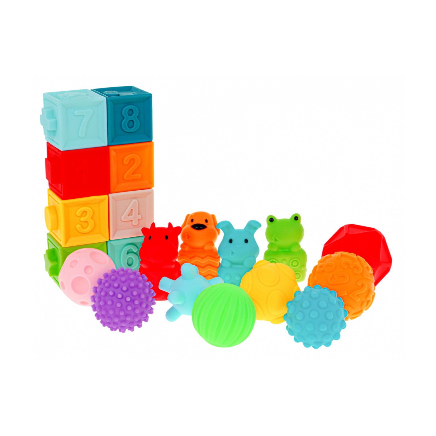 Mega sada 20 mäkkých guličiek kocky zvieratá pre deti 6m+ Senzorická hračka Rehabilitácia rúk